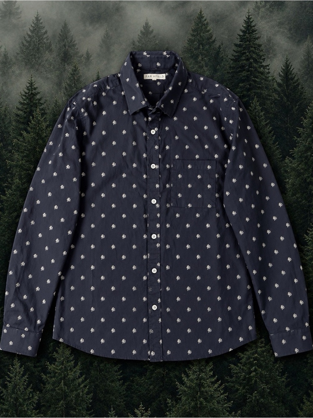 Far AField Men Black Hiking Print Button Down Long Sleeve LARGE Classic Indie